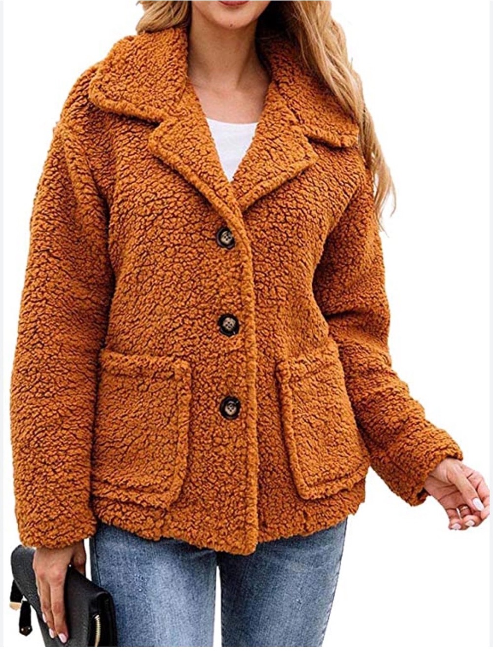 Free People Rust Teddy Button-Front Jacket